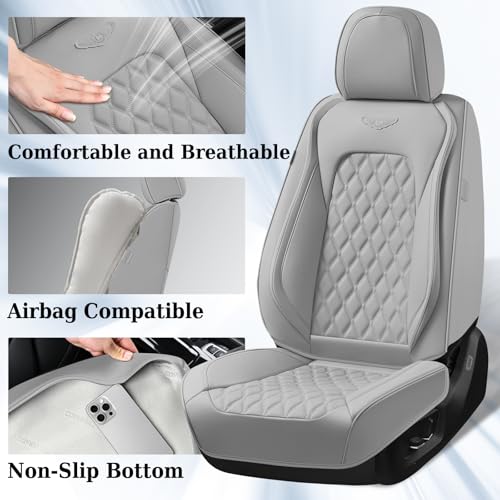 Image of Coverado Front Seat Covers, Waterproof Nappa Leather Dust-Proof Protectors, Universal Fit for Most Vehicles, Anti-Scratch Seat Covers for Sedans, SUVs, Pickup Trucks - Gray