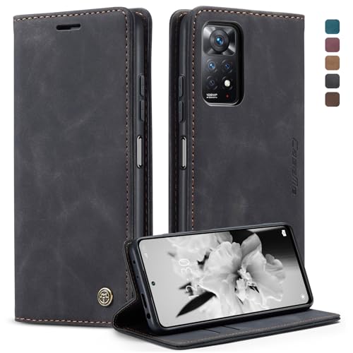 Handyhülle für Xiaomi Redmi Note 11 Pro 5G Hülle Klapphülle Premium Lederhülle Klappbar Flip Case Tasche Magnet Kartenfach Standfunktion Klapphülle Schutzhülle für Redmi Note 11 Pro 4G Schwarz