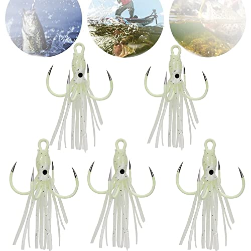 イカのルアー、5個の明るいタコのルアーイカのスカートの餌、イカのルアー釣りの塩水、イカのイカのジグタコのルアー、4つのフックで暗いイカの輝き (小さな) 1枚目