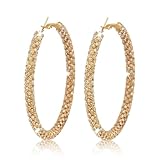 Pendientes de aro de plata brillante para mujer, aretes de aro brillantes con diamantes de imitación de moda dorado/negro/plateado, aros de diamantes de imitación para boda, novia, fiesta, graduación