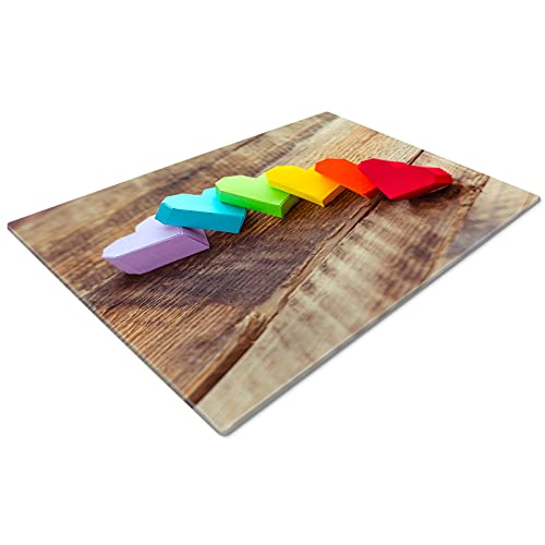 Chopping Boards | Glass Worktop Savers | Worktop Protectors Heat Resistant | Catering Chopping Boards | Chopping Boards Glass | Large Chopping Board | Green Blue Red Hearts