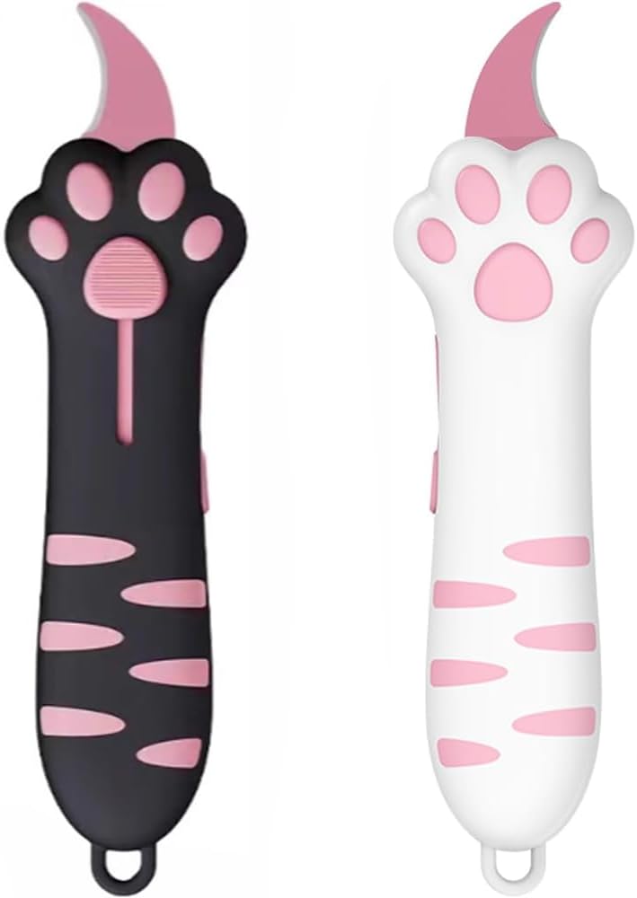 2PCS Cat Paw Box Cutter Cat Claw Box Cutter, Retractable Steel Blade Soft Grip, Office Home Craft Unboxing(A+B)
