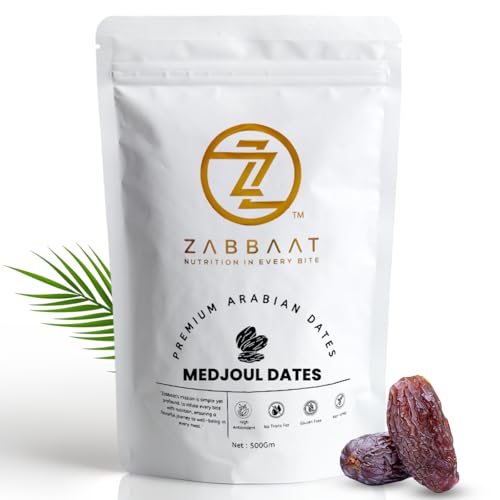Image of Zabbaat Medjool Dates | Fresh & Black Medjoul Khajoor | Naturally Sweet Royal Jumbo /Large Arabian Khajoor | Perfect for Snacking, Gifting & a Healthy Lifestyle | Medjool Dates 500g