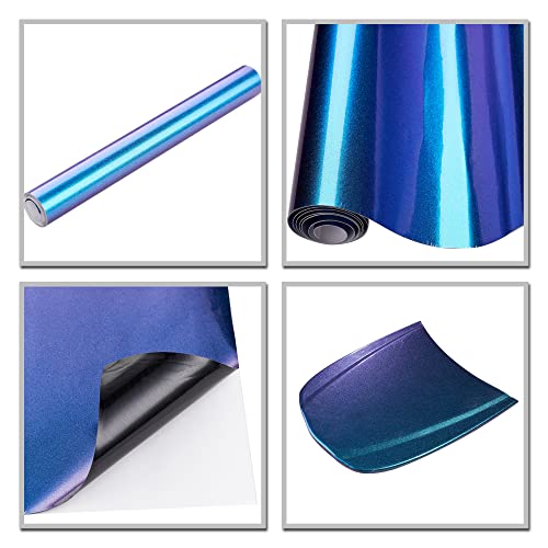 Purple to Lake Blue Glossy Metallic Chameleon Vinyl Wrap Sparking Diamond Color Change DIY Vehicle Vinyl Film 59.8'' x 196.85'' - Thumbnail 6