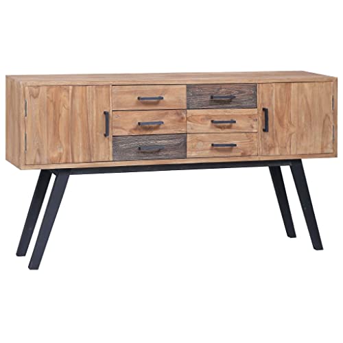Teenpull Armoire d'appoint en teck massif - 110 x 30 x 75 cm - Style colonial - Buffet avec 2 tiroirs et 2 compartiments - Buffet rustique pour salon, chambre...