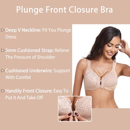 HACI Women's Front Closure Bra Underwire Unpadded Plus Size Full Coverage T-Shirt2