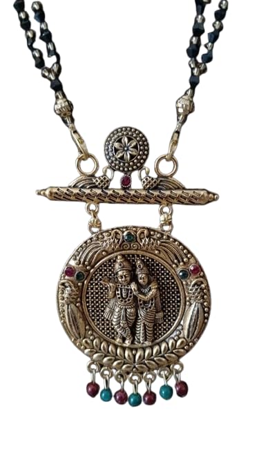 baklol Traditional Gold-Toned Mangalsutra with Round Crystal Stones, Black Beads Chain, 40-45 cm, Stone-Studded Pendant for Women, Traditional Ethnic.-picture-52