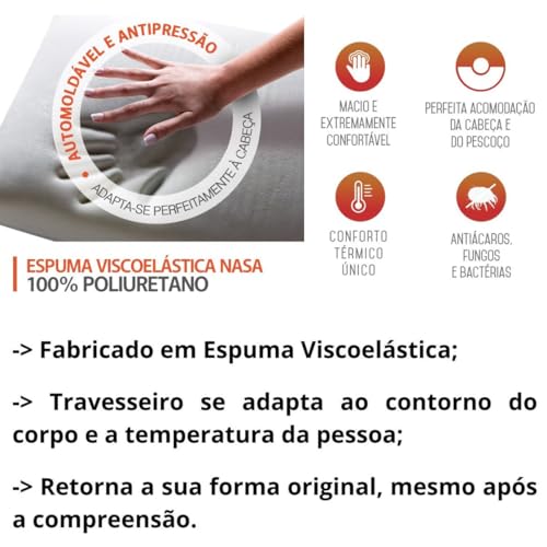 Kit Travesseiro Nasa X Antialérgico Antiácaro Original Viscoelástico Macio Confortável Duoflex + Cap