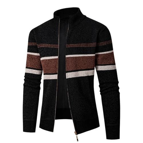 Striped Knit Sweater Men Zip Up Cardigan Sweaters Stand Up Collar Sweater Plus Size Knit Cardigan Slim Fit Sweaters