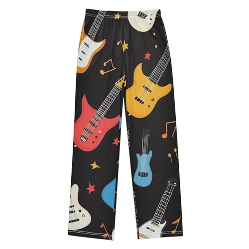 Rock Guitar Print Boys Long Pants Soft Trousers Elastic Waist Kids Lounge Bottoms with Pockets S-XL