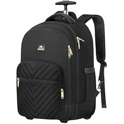 MATEIN Rolling Bag for Women, 17 inch Wheeled Laptop Backpack | Travel Rolling Backpack, Roller Bag for Adult, Water Resistant, Large Carry On Luggage, Trolley Suitcase, Business, Black