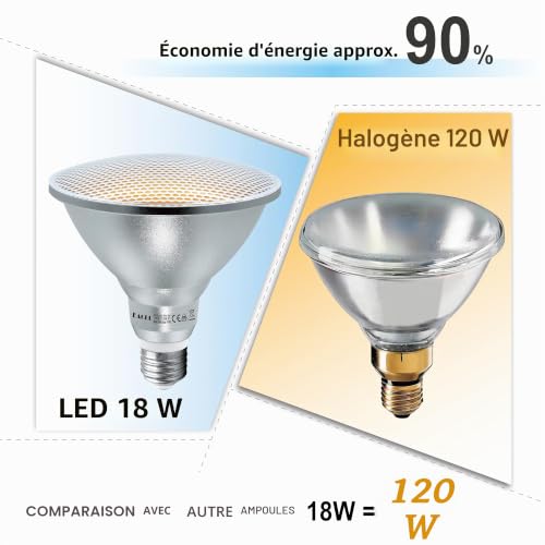 Ampoule LED E27 PAR38 18W pour remplacer halogène 120W sans scintillement lot de 2 - 4