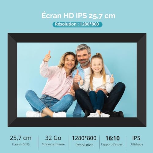 Frameo Cadre Photo numérique Wi-FI 32 Go Cadre Photo numérique 10,1" 1280 x 800 IPS Écran Tactile LCD Smart Cloud avec Rotation Automatique Moments Partager immédiatement Via l'application Frameo – vue 2