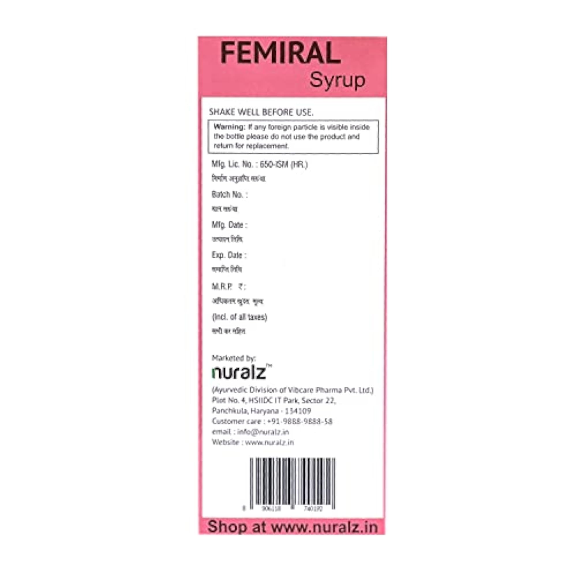 Nuralz Femiral Syrup for Vaginal Dryness, 200 ML