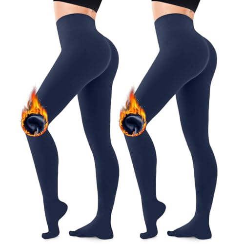 CozyWow Dam termostrumpbyxor strumpbyxor vinter plyschstrumpor varma fleece strumpbyxor värmande termostrumpbyxor, 2 x marinblå, S-M