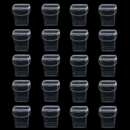 Image of 20 Pack 33oz Square Slime Containers with Lids and Handles, 1000ml Clear Transparent Plastic Storage Bucket Container, Cocktail Rum Buckets Reusable Food Storage Containers for Parties