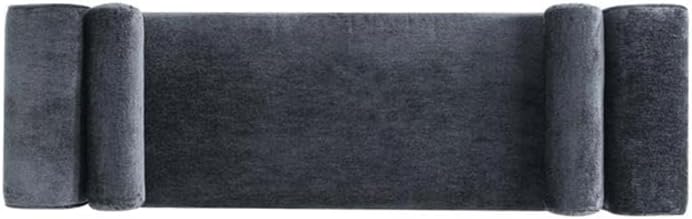 Pemberly Row Contemporary Bedroom Bench, Chenille Upholstered with Solid Pine Wood Frame, Black Finish, Includes 2 Bolster Pillows, Adjustable Feet, 59 in Length, Modern Glam Design for Bedroom or