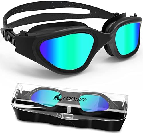 HotSrace Swimming Goggles Polarized Swim goggles Full Black with Golden Lenses