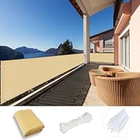 Privacy Balkonscherm 105 x 550 cm Balkon Privacy Screen Bespanning, Balkoninkijkbescherming 220 g/m² HDPE, ademende stof voor Tuinpatio, Terras, Camping, Outdoor, Creme Kleur