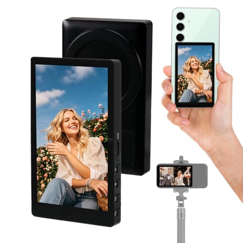 tlidfgeo Handy Selfie Monitor, 3,97 Smartphone Rückkamera Magnetisch Selfie Monitor Bildschirm für iPhone und Android, Rückkamera Selfie für Vlog TikTok Live Stream(Support Wired Recording)