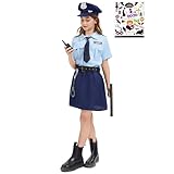 [マドルガーダ] 警察官 ポリス コスプレ 女の子 婦警 警官 婦人警官 ハロウィン タトゥーシール バッグ カチューシャ 付き 豪華9点セット キッズコスチューム S808 (L(120-130CM))