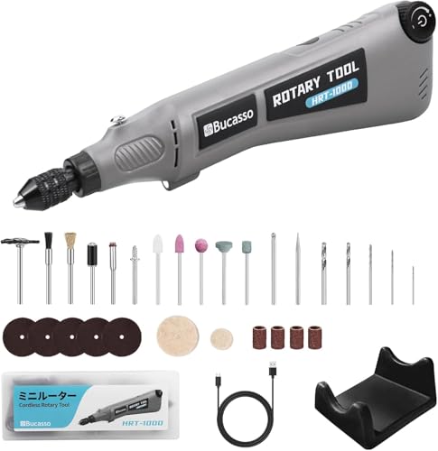 Bucasso Kit utensile rotante a velocità variabile con mandrino universale 2.0, utensile rotante senza fili con luce LED, utensile elettrico multiuso per levigatura, lucidatura, foratura, bricolage