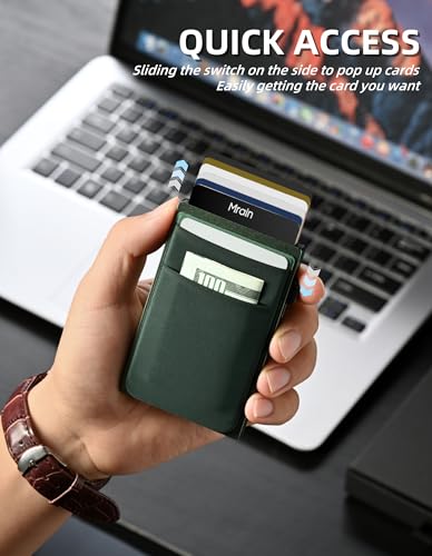 Image of Slim Wallet for Men, Aluminum Credit Card Holder, Minimalist Metal Pop Up Wallet, RFID Blocking, Coin and Cash Pocket, Ultra Slim, Gift for Him (Green)