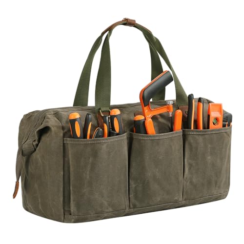 Heavy Duty 18-Inch Tool Bag for men, 12 Pockets, Large Zippered Tool Organizer, Portable Empty Toolbox for Mechanics, Electricians, DIY – Durable Soft Handle, Ideal Father’s Day or Birthday Gift