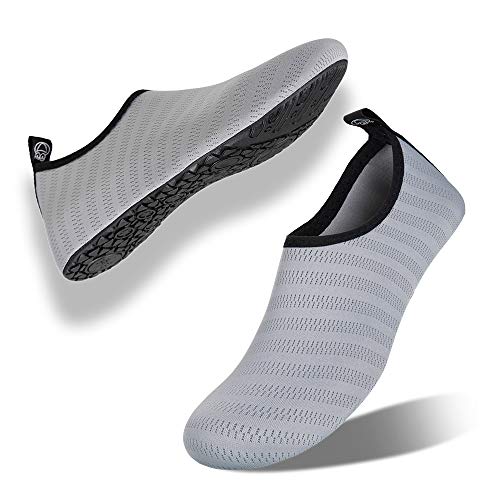 WateLves Womens and Mens Kids Water Shoes Barefoot Quick-Dry Aqua Socks for Beach Swim Surf Yoga Exercise (Light Gray, XS)