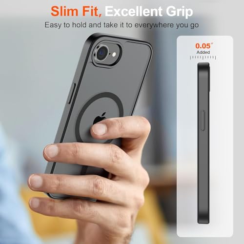 Image of DIZORO Compatible iPhone 17e / iPhone 16e Case,Compatible with MagSafe, Non Yellow Military-Grade Drop Protection & Hard PC Back Cover Slim Transparent Anti-Scratch Shockproof Phone Case - Black