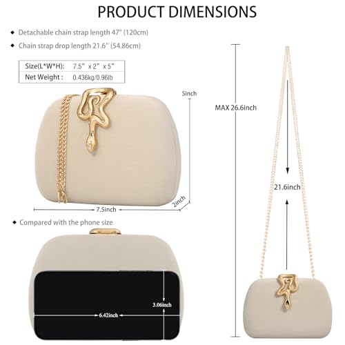 Image of Velvet Evening Clutch Purse for Women-Snake Clasp Formal Handbag,Hard Shell Design Bag for Weddings, Parties, Prom