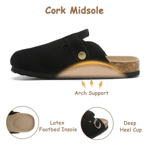 Image of Kids Clogs for Boys Girls Genuine Suede Leather Potato Slide Adjustable Buckle Indoor Outdoor Slippers