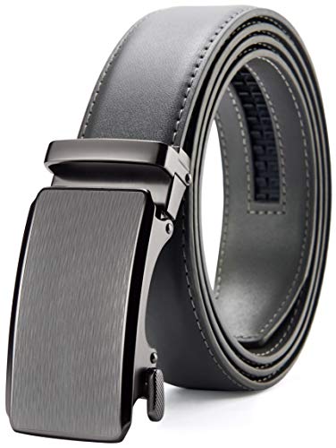 Image of Chaoren Leather Ratchet Belt 2 Pack Dress with Click Sliding Buckle 1 3 /8 inch in Gift Set Box - Adjustable Trim to Fit