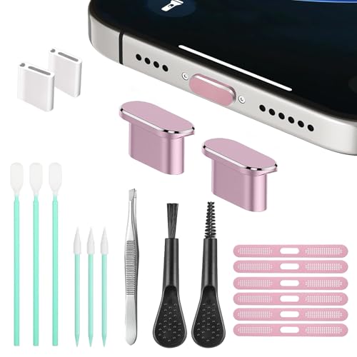 Mobile Phone Speaker Metal Dust Mesh for iPhone 17, Type C Charging Port Dust Plug, USB C Cleaning Brush Cleaning Tool Set for iPhone 15 16 Series(USB-C Pink)