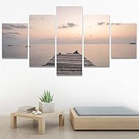 SIGNWIN 5 Panel Canvas Wall Art Aerial Beach Beach Coastal Cool Minimalism Multicolor Photography Relax/Calm for Home Decorations Ready to Hang - 60