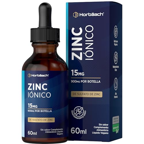 Zinc Líquido Gotas 15mg | de Sulfato | Vegano | Premium Zinc-Iónico | Mineral Elemental | 60ml Liquid Ionic | de Horbaach