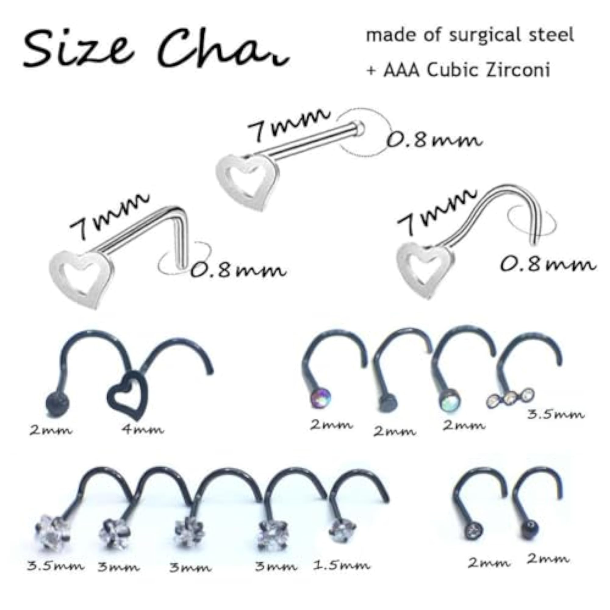 20G L-Shaped Nose Rings - Surgical Steel Hoops & Studs