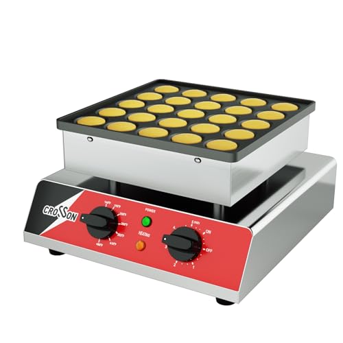 Image of CROSSON Mini Pancake Maker, 25PCS 43mm Diameter Dutch Muffin Waffle Baker, Non-stick Stainless Steel Poffertjes Grill, Commercial Electric Dorayaki Machine W /Temp & Time Control 120V /850W