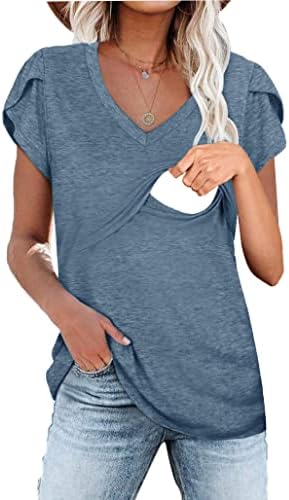 CzzzyL Womens T Shirts Casual Blouse Tulip Short Sleeve Maternity Clothes Nursing Tops for Breastfeeding Tee (Navy,Large)