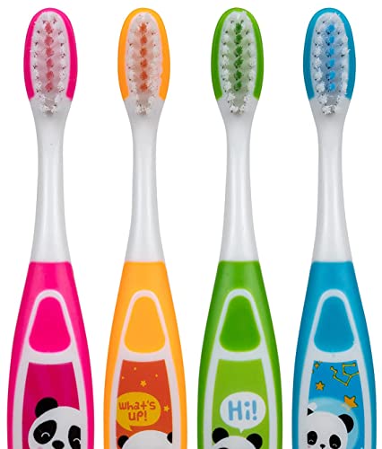 Pro-Sys Panda Kids Extra Soft Toothbrush With Suction Cup Bottom, Sammie The Panda, For Boys & Girls, Toddlers & Children Ages 2-4 Years (Pack Of 4) #TOP2