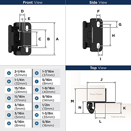 Amerock | Cabinet Hinge | 1/2 Inch (13 Mm) Overlay Hinge | Matte Black | 2 Pack | Self-Closing Hinge | Partial Wrap Hinge | Cabinet Door Hinge #TOP5