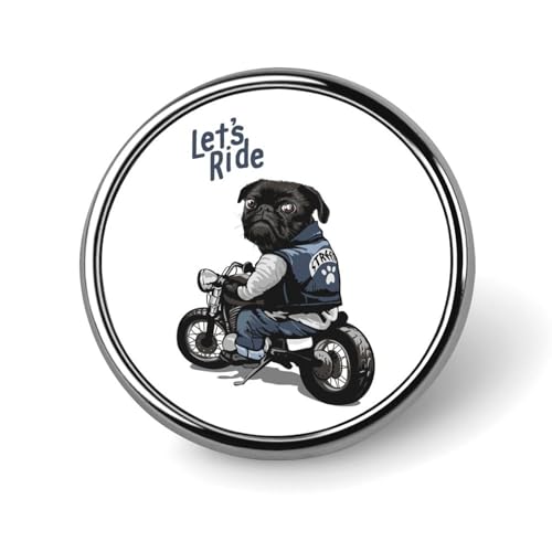 バッジ 円形 徽章 オートバイライダー パグ 犬柄 缶バッジ 胸章 ピンバッチ ボタンブローチ 25mm おしゃれ ネクタイピン コレクション バッグ飾 帽子 胸飾り かばん掛け 工芸品 取付簡単 男女兼用 プレゼント
