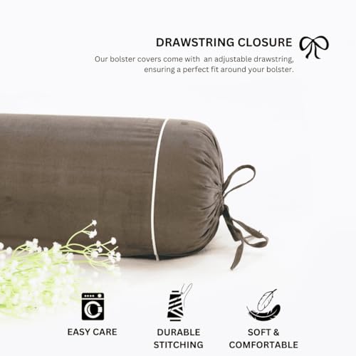 Image of AURAVE Suede 300 TC Printed Bolster Cover with Drawstring Closure, Set of 2, Soft Breathable Durable Machine Washable for Sofa Bed & Home Decor, 15 inchx30 inch, Dusty Brown | Cover Only