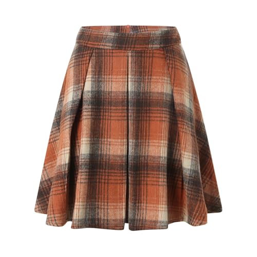 Women's Flared Mini Skater Skirt Plaid Versatile High Waist Casual Flowy Casual Plus Size Skirts with Pockets3