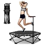 Fitness Trampolin Indoor für Zuhause,106cm Mini Trampolin mit Höhenverstellbaren Haltestangen, Belastbarkeit 150kg, für Fitness und Aerobic Training Geeignet, Faltbar und Tragbar