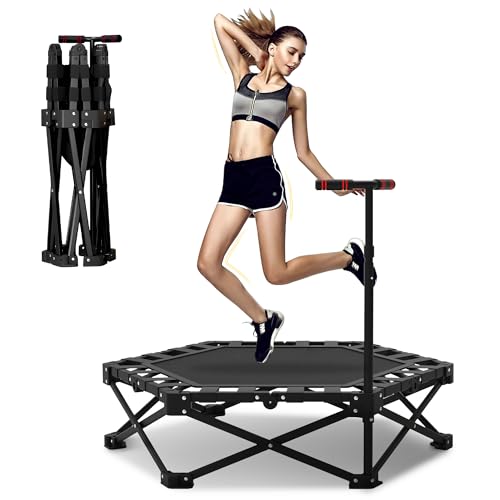 Fitness Trampolin Indoor für Zuhause,106cm Mini Trampolin mit Höhenverstellbaren Haltestangen, Belastbarkeit 200kg, für Fitness und Aerobic Training Geeignet, Faltbar und Tragbar Fitness Trampolin Indoor für Zuhause,106cm Mini Trampolin mit Höhenverstellbaren Haltestangen, Belastbarkeit 200kg, für Fitness und Aerobic Training Geeignet, Faltbar und Tragbar