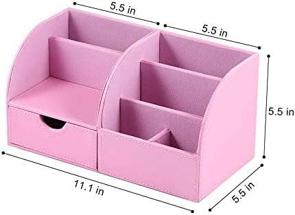 Desktop Organizer with Drawers 7 Compartment Multi-Function Desk Organizer Storage Box (Pink)