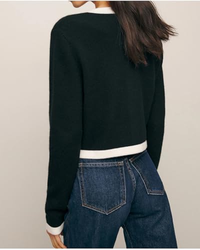 Women's Cropped Cardigan Sweaters Color Blocked Open Front Lightweight Button Down Knit Lady Jackets3