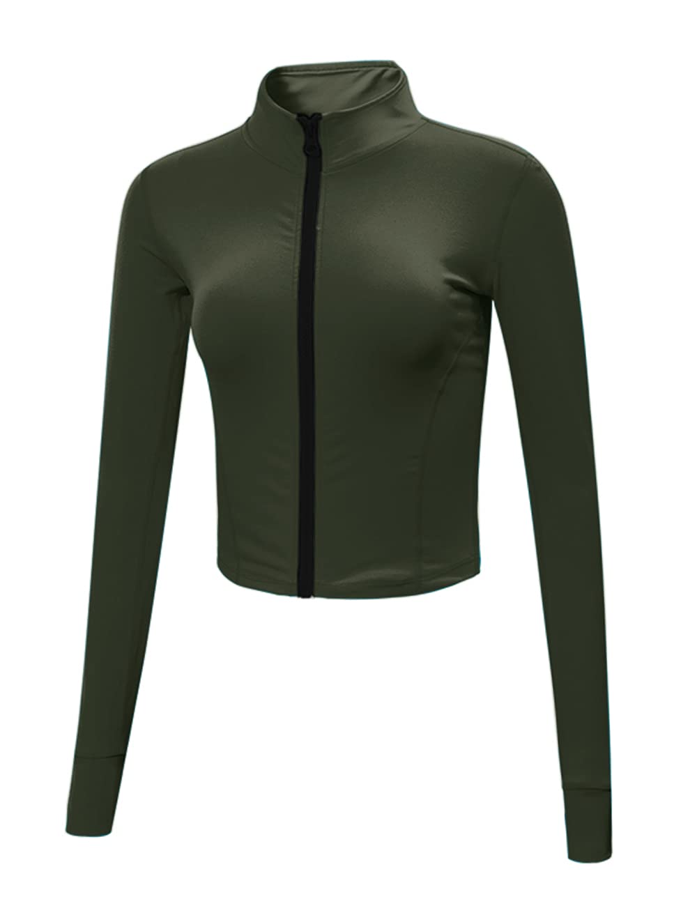 Women's Cropped Workout Jacket 1/2 Zip Pullover Running Athletic Outwear Slim Fit Long Sleeve Yoga Top, 2-dark Armygreen, XS