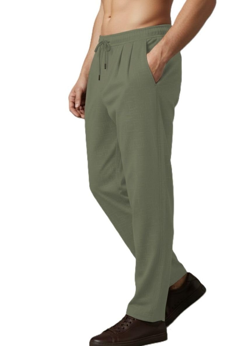 Men's Linen Drawstring Pants, Elastic Waist, Pleated Front, Casual Trousers-picture-41